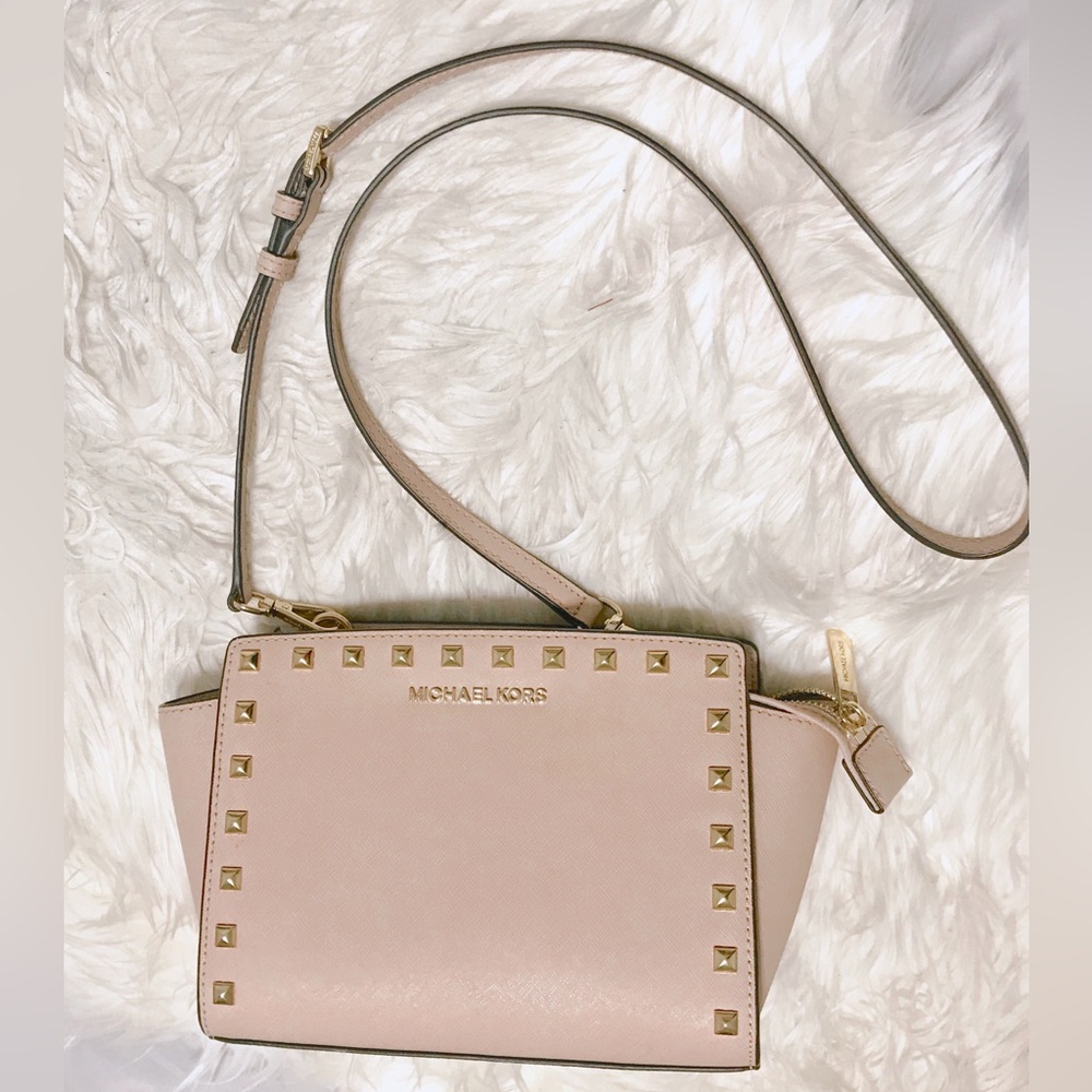 Michael Kors | Selma Petite Studded Saffiano Leather Messenger